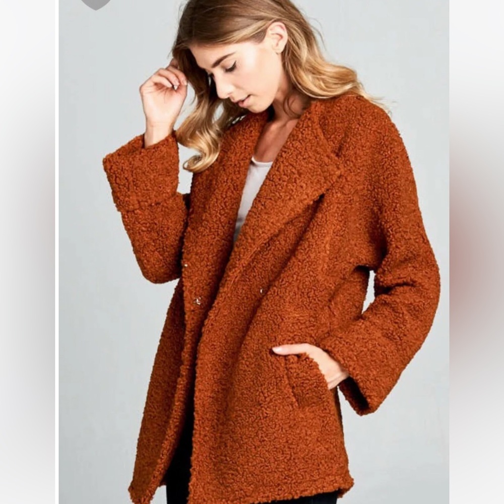 New Vici Ellison Rust Fall Teddy Jacket with pockets - Picture 6 of 14